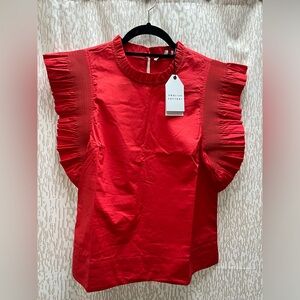 NWT English Factory Red Ruffle Sleeve Top Size Small